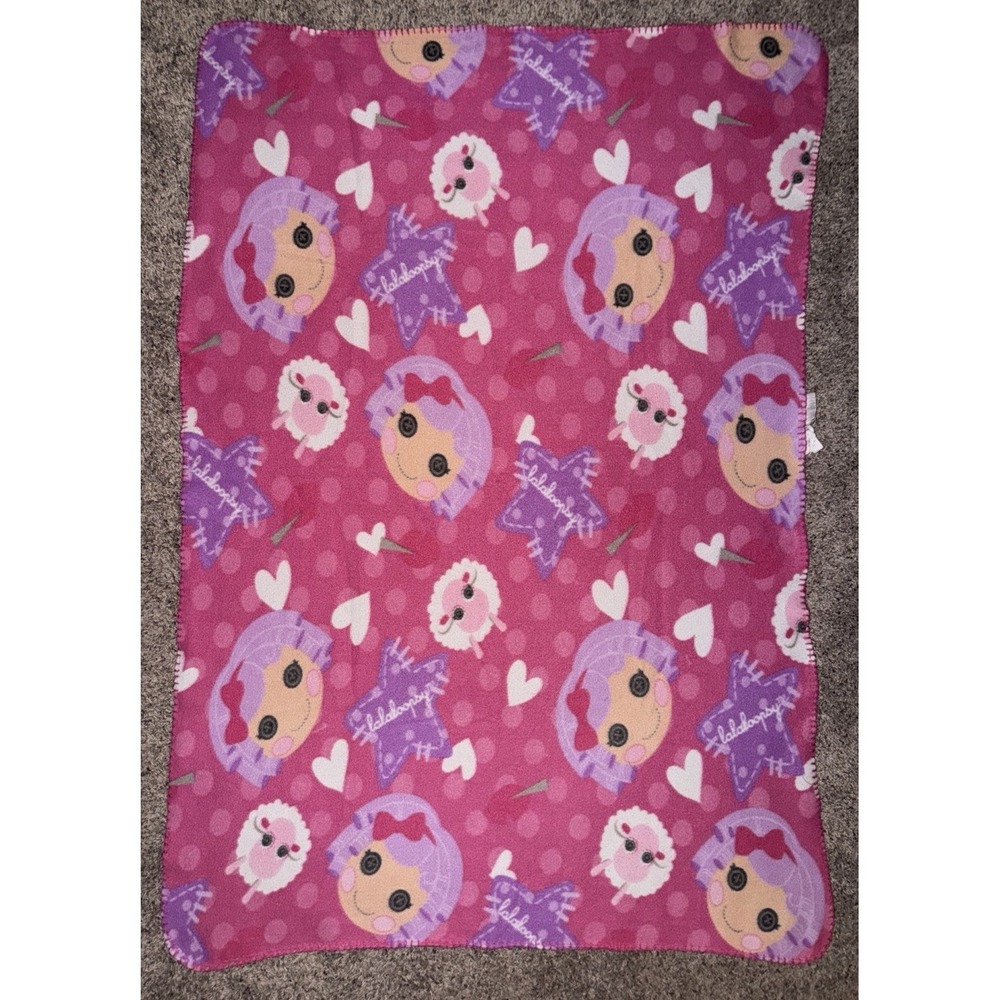 Lalaloopsy Pink Fleece Throw Blanket 38x58 Button Eye Dolls Hearts Kids Rare